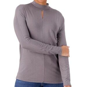 Laurie Felt LA Gray Soft Stretchy Dolman Sleeve Mock Neck Keyhole Top Sz Medium